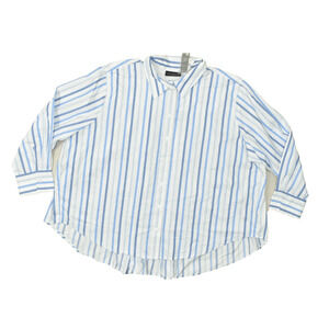 NEW Lane Bryant Plus Size 26/28 Blue & White Striped Button Down Shirt Cotton